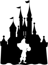 Silhouette of a Castle and a Figure, with Flags and Towers