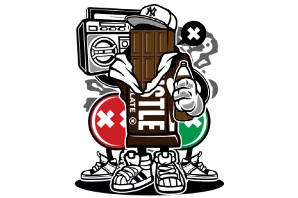 A Playful Illustration of a Chocolate Bar Character with a Boombox and Sneakers