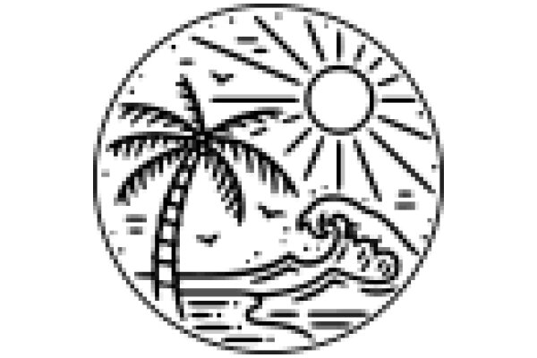 ABeach Scene with a Palm Tree and a Sun