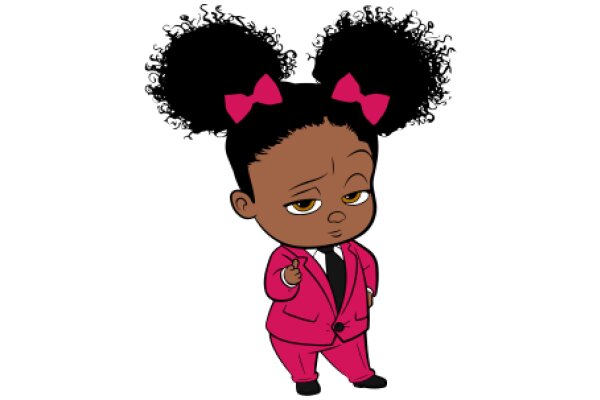 A Stylish Cartoon Character in a Pink Suit and Pink Hair Bow