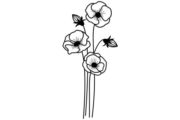 Elegant Line Drawing of Flower Stems and Flowers