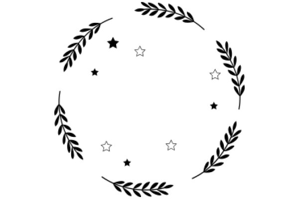 A Whimsical Cosmic Scene with Laurel Wreaths and Stars