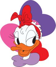 Whimsical Cartoon Character: A Playful Duck with a Red Bow and Pink Heart