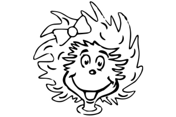 Whimsical Cartoon of a Smiling Character with a Bow and Fluffy Hair