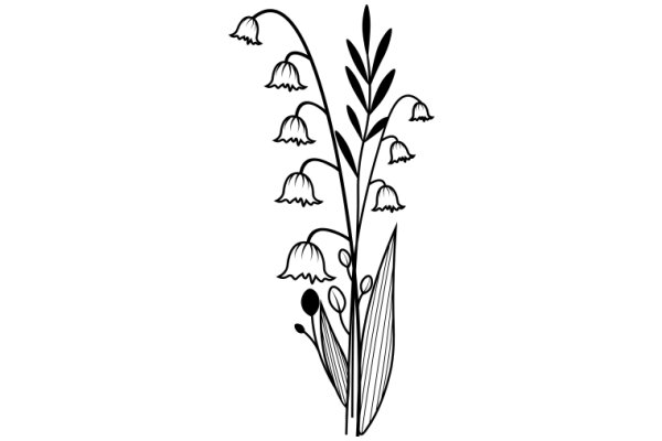 Illustration of a Flowering Plant with Seed Pods