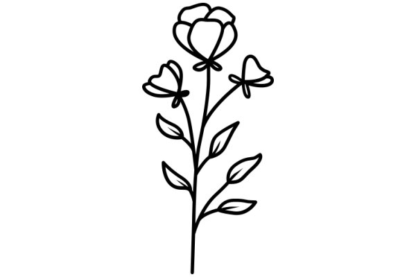 A Simple Line Drawing of a Flower and Its Leaves