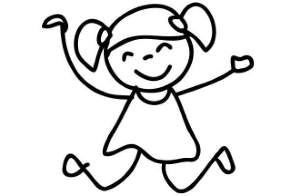 A Simple Line Drawing of a Happy Cartoon Girl