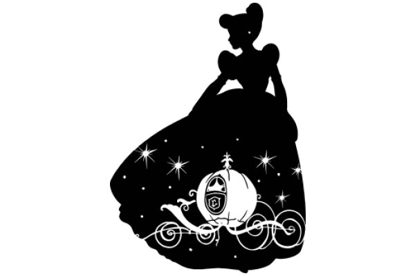 Silhouette of a Princess on a Carriage with Stars and a Moon