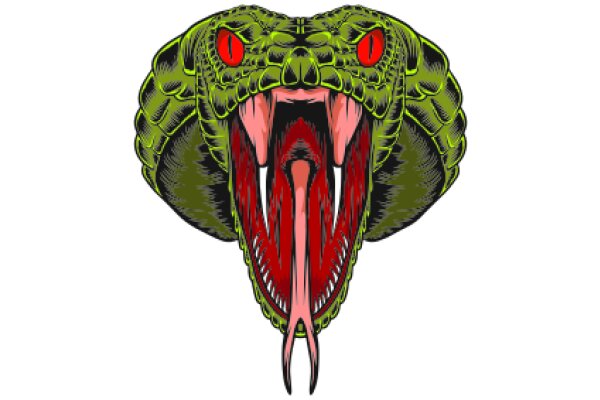 Vivid Illustration of a Snake with a Red Eye and a Pink Tongue