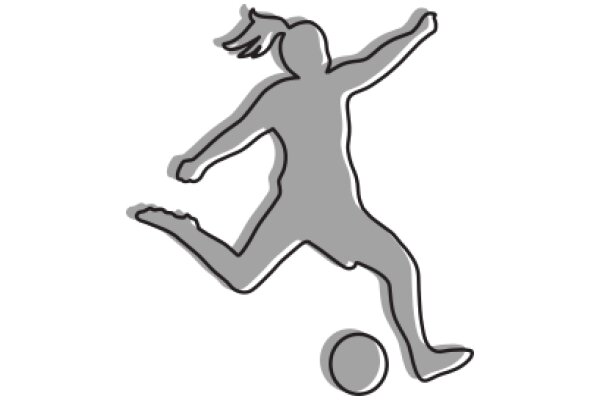 A Gray Line Drawing of a Person Playing Soccer