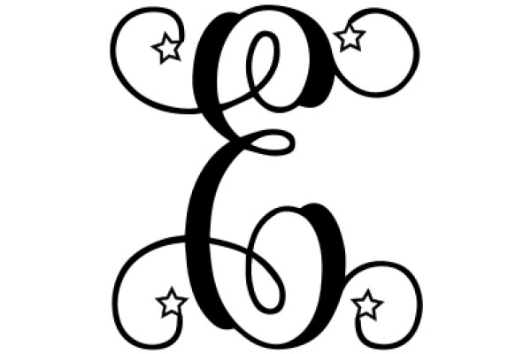 Stylized Letter 'G' with Swirls and Stars