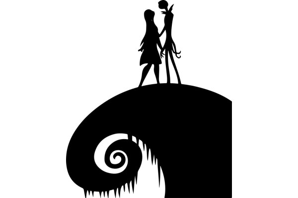 Silhouette of a Couple on a Whimsical Spiral Hill