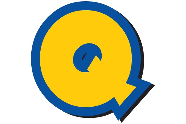 Vibrant Logo Design: A Circular Blue and Yellow Emblem with a Curved Arrow