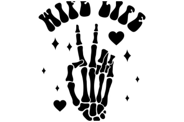 Silhouette of a Skeleton with Surrounding Hearts and Stars