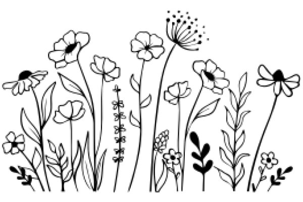 A Whimsical Garden: A Illustration of Flowering Plants and Flowers