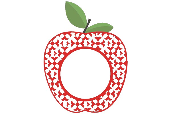 A Red Apple with a Green Leaf, Surrounded by a Floral Pattern