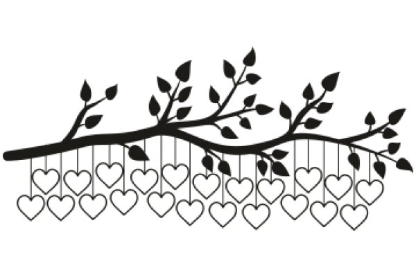 Silhouette of a Tree with Heart-shaped Leaves and Beaded Chain of Hearts