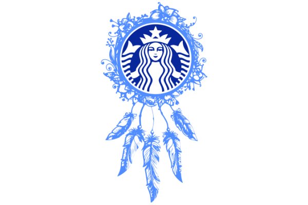 Stylized Starbucks Logo with Flowery Border and Feathered Decorations