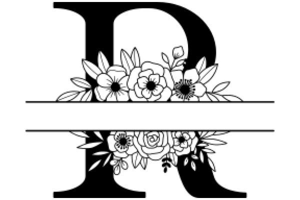 Monochrome Art: A Stylish Illustration of a Flower Bouquet and the Letter 'D'