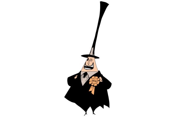 A Whimsical Character: A Cartoon Wizard with a Distinctive Hat and a Ribbon