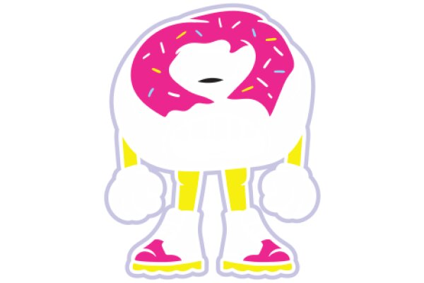 A Playful Pink and Yellow Donut Character with Shoes and a Heart-Shaped Mouth