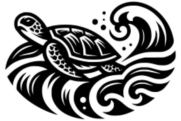 Stylized Illustration of a Turtle Riding a Wave