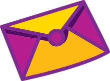 Vibrant Purple and Yellow Envelope with a Rounded Corner