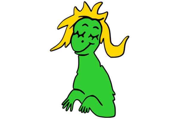 A Whimsical Green Creature with Blonde Hair and a Smile