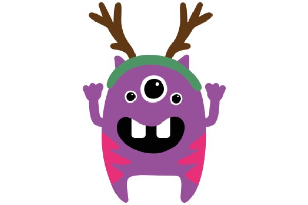 Vibrant Purple Cartoon Character with Antlers and a Wide Smile