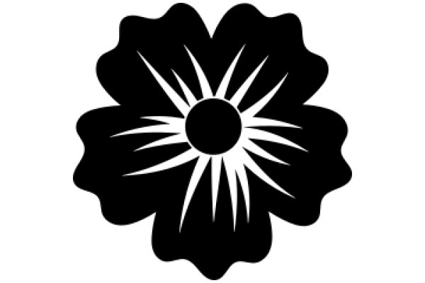 Stylized Black Flower with Sun-like Center