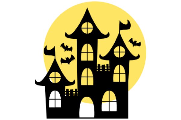 Whimsical Halloween-Themed House with Bats and Moon