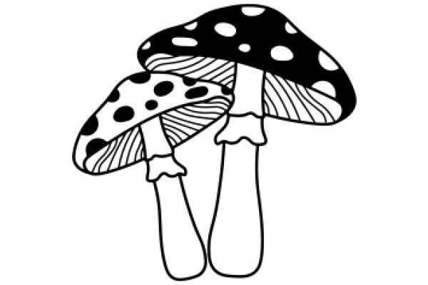 A Playful Line Drawing of Two Mushrooms with Polka Dots