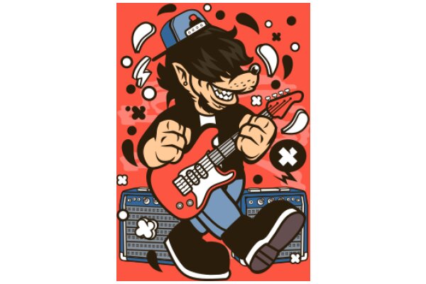 A Playful Cartoon of a Rocker with a Guitar