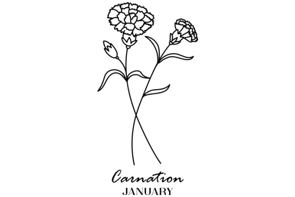 Carnation Flower Illustration with the Word 'Carnation' and 'January' Below It