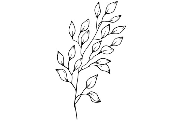 Stylized Line Drawing of a Plant with Leaves