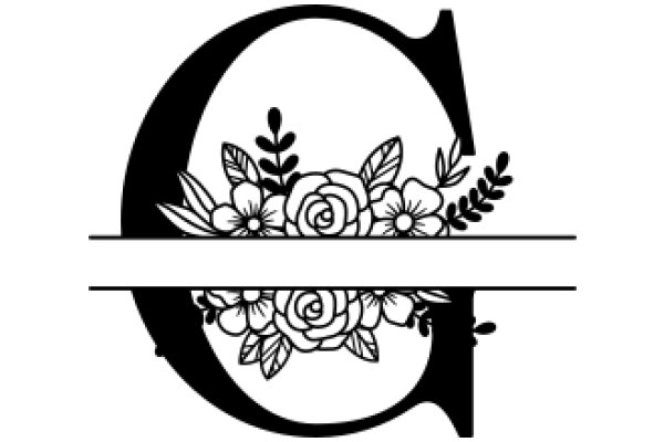 Monochrome Art: A Stylized Letter 'C' with Floral Decorations