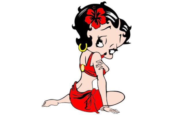 A Stylish Cartoon Character in a Red Dress and Flower Hair Accessory