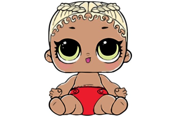 Adorable Cartoon Baby with Blonde Hair and Red Shorts