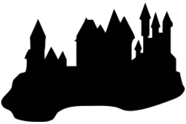 Silhouette of a Castle and Town on a White Background