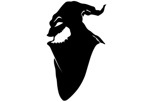 Stylized Black Silhouette of a Smiling Face with Horns