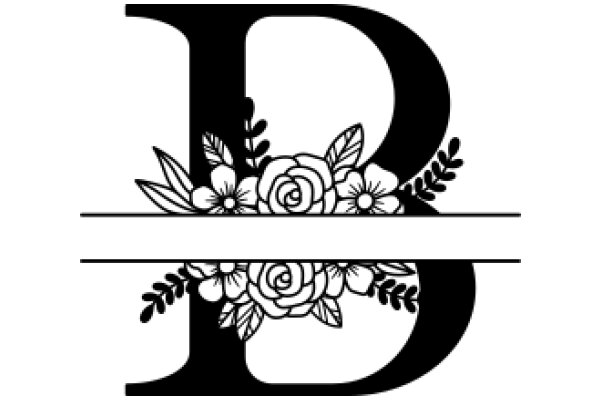 Monochrome Artwork: Flower Design with Letter 'D'