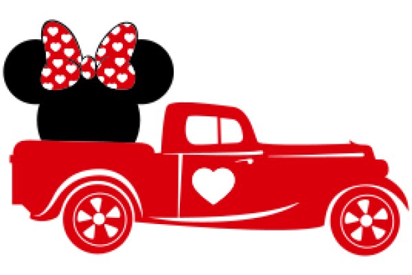 A Red Truck with a Heart and Mickey Mouse Ears