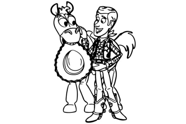 A Playful Interaction: A Cartoon Horse and Cowboy