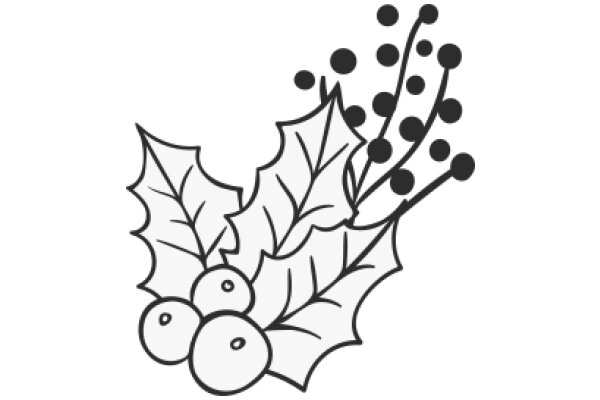 A Whimsical Illustration of a Leafy Branch with Berries