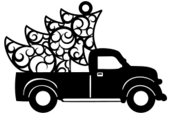 Stylized Illustration of a Truck with Decorative Feathers