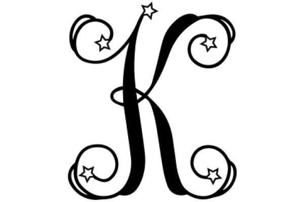 Stylized Letter K with Stars and Swirls