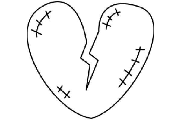 A Simple Line Drawing of a Heart with Stitches