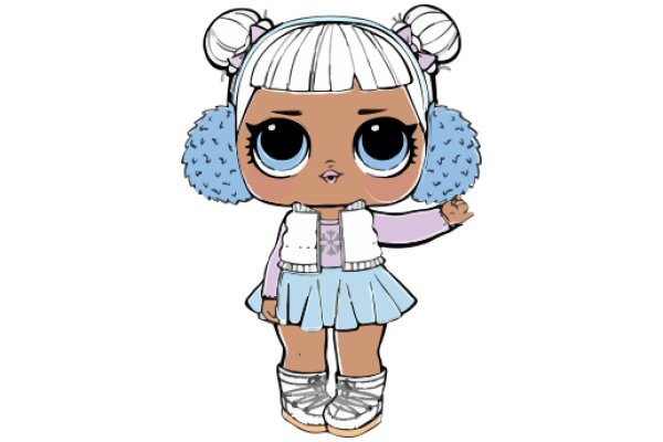 An Adorable Cartoon Character with Blue Ears and a Purple Skirt