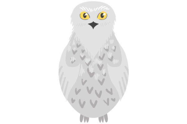 A Gray Owl with Yellow Eyes, Illustrated in a Stylized Manner.