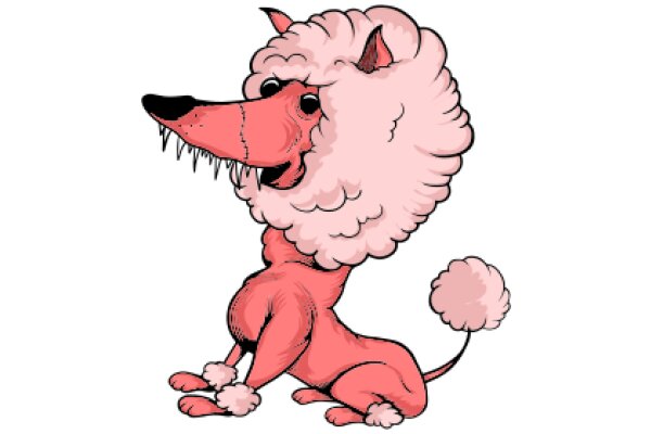 A Whimsical Pink Dog with a Fluffy Coat and a Playful Mouth